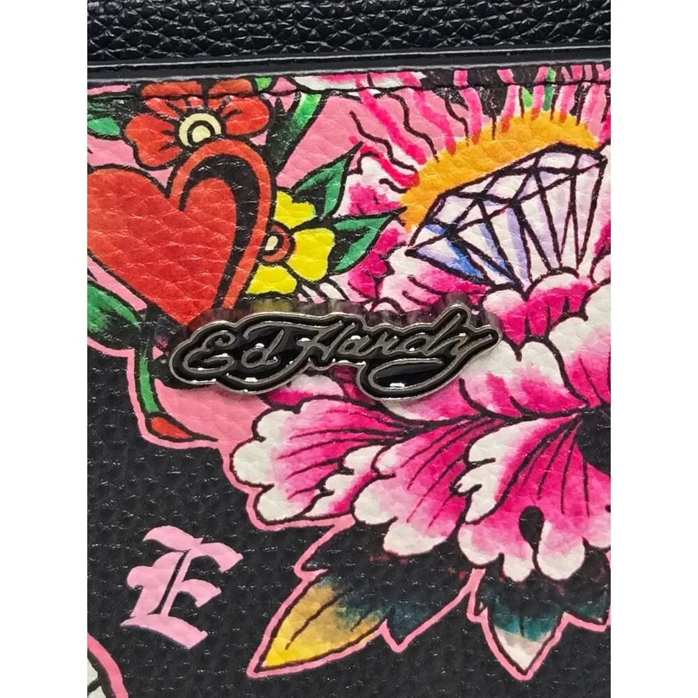 Ed Hardy Vintage Tattoo Print Satchel Bag | Black Rose Skull Y2K Handbag | EUC